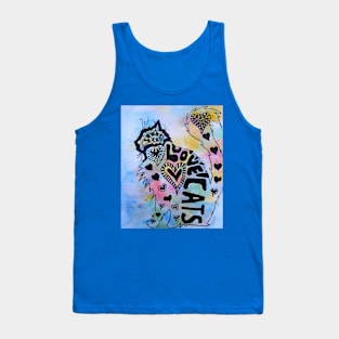 Love Cats Zentangle Watercolor and Ink Painting Tank Top